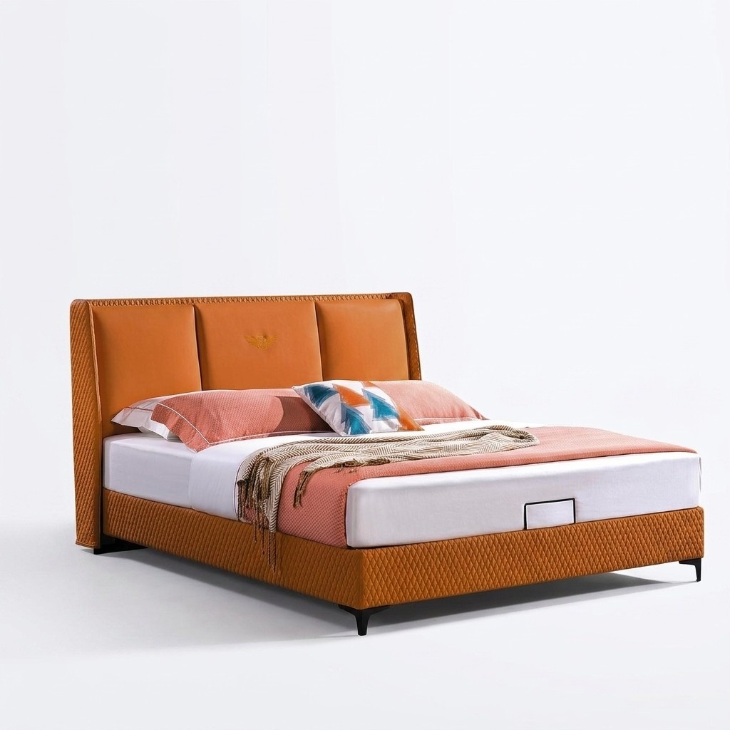 Bed Upholstery Orange Luxury Double Hotel Beds Leather Bedroom 180x200 Furniture