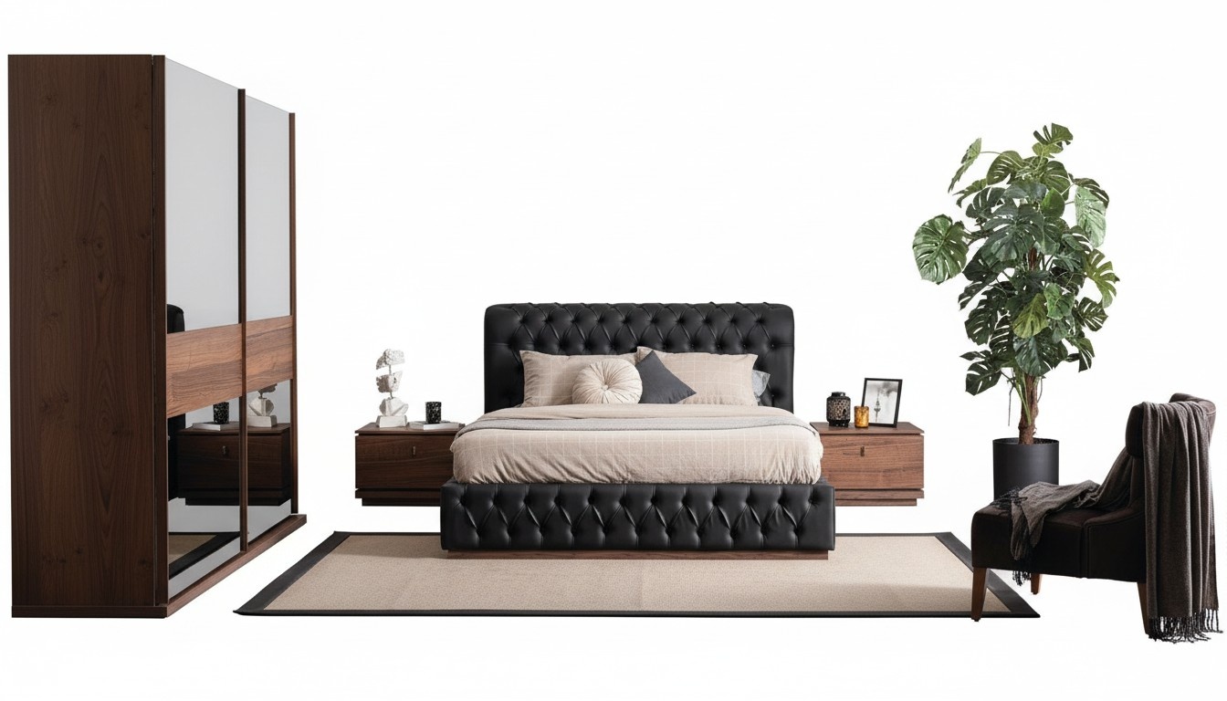 Bed Wardrobe 2x Bedside Table Luxury Bedroom Upholstery Design