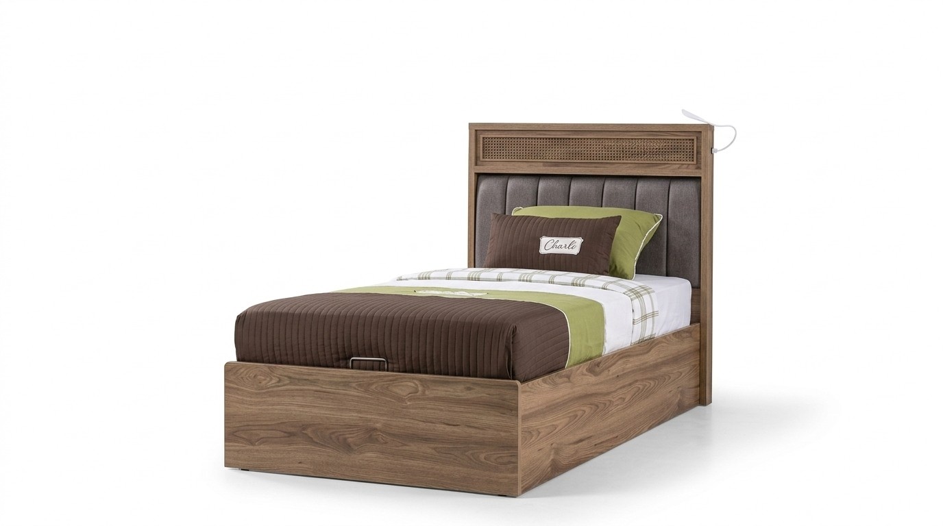 Bed with bed base bed frame children\'s bed youth bed brown wood luxury