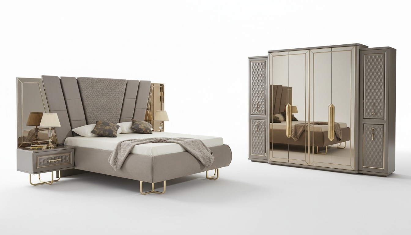 Bedroom 2 bedside tables + bed + wardrobe 3 pcs. Complete furniture set