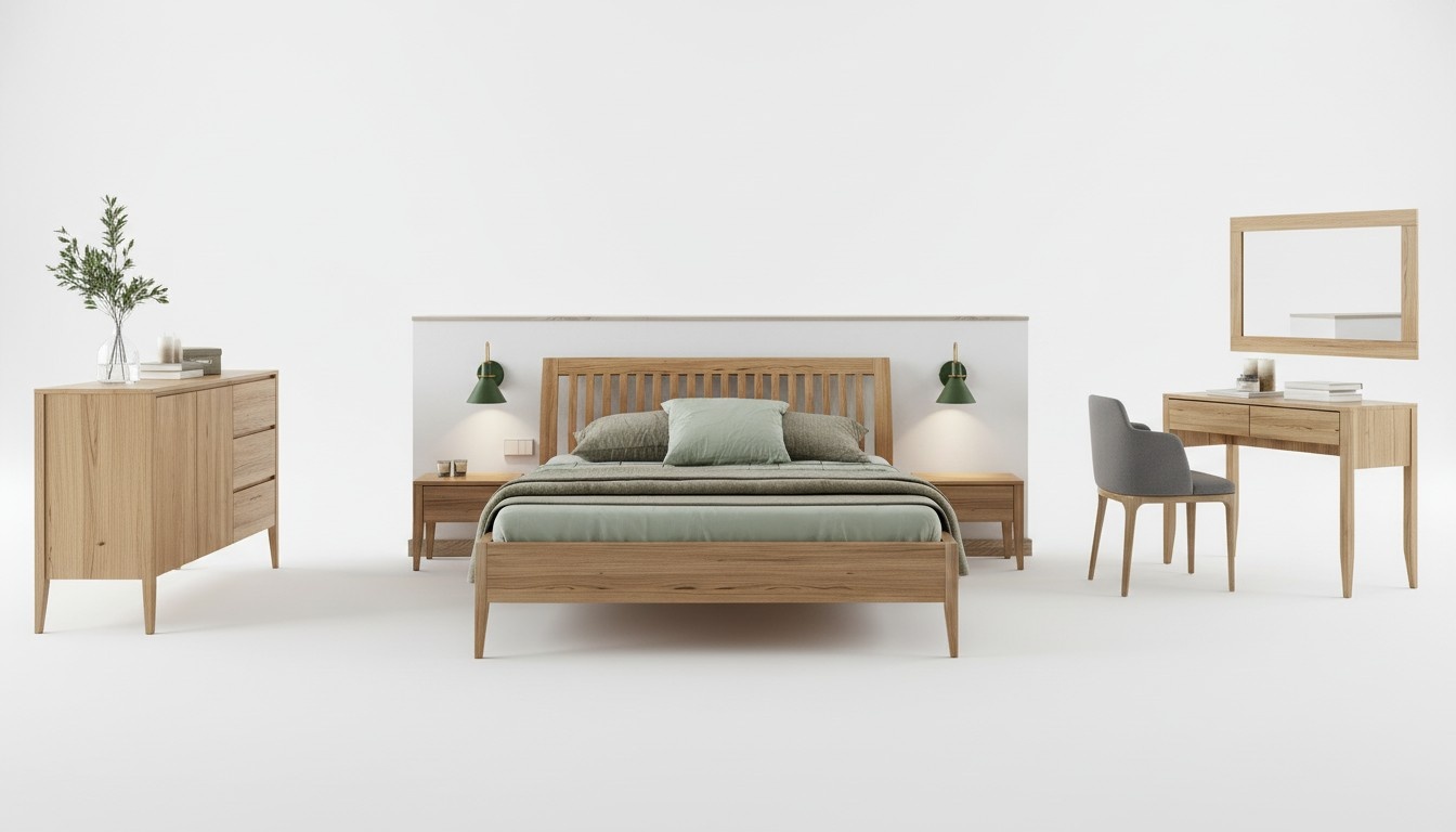 3-piece bedroom Set bed solid wood furniture bedside tables 2x beds real wood