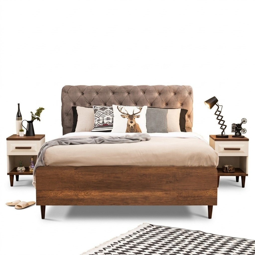 Bedroom 3-piece design furniture bed 2x nightstands luxury furniture