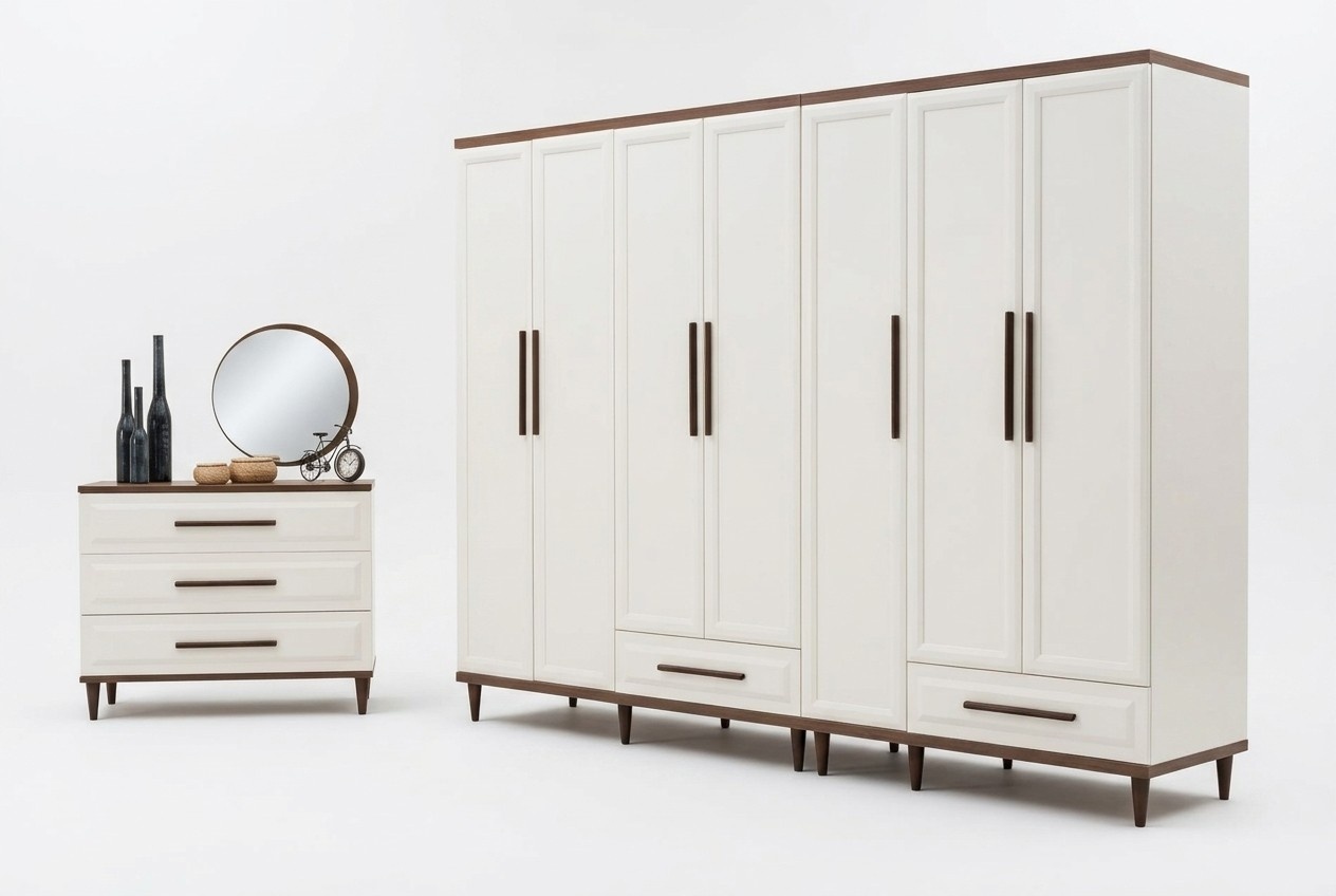 Bedroom 3-piece luxury complete wardrobe wooden furniture dresser with mirror