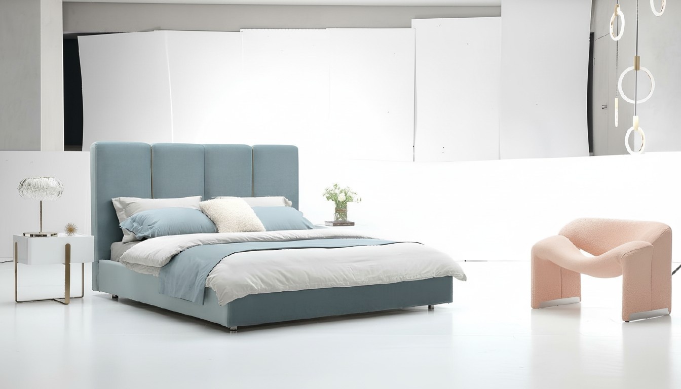 Bedroom 3 pcs set bed 2x nightstand console upholstery beds double hotel