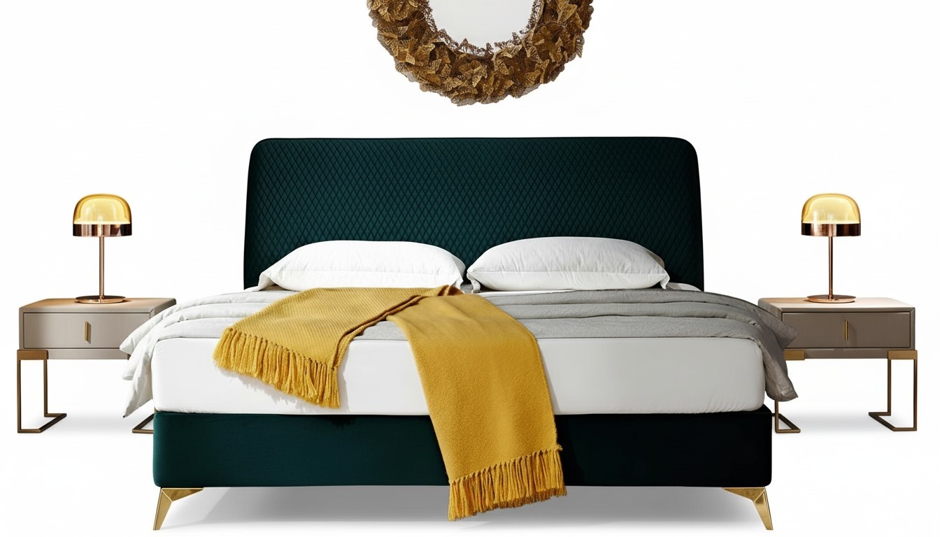 Bedroom 3 pcs set bed 2x nightstand console beds double hotel upholstery