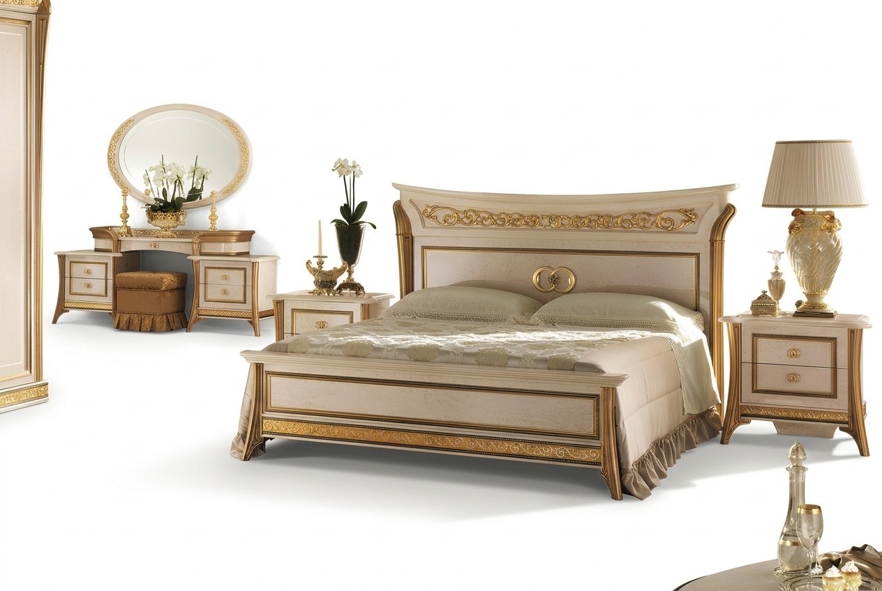 Bedroom 3 piece set bed 2x bedside table console beds double hotel upholstery