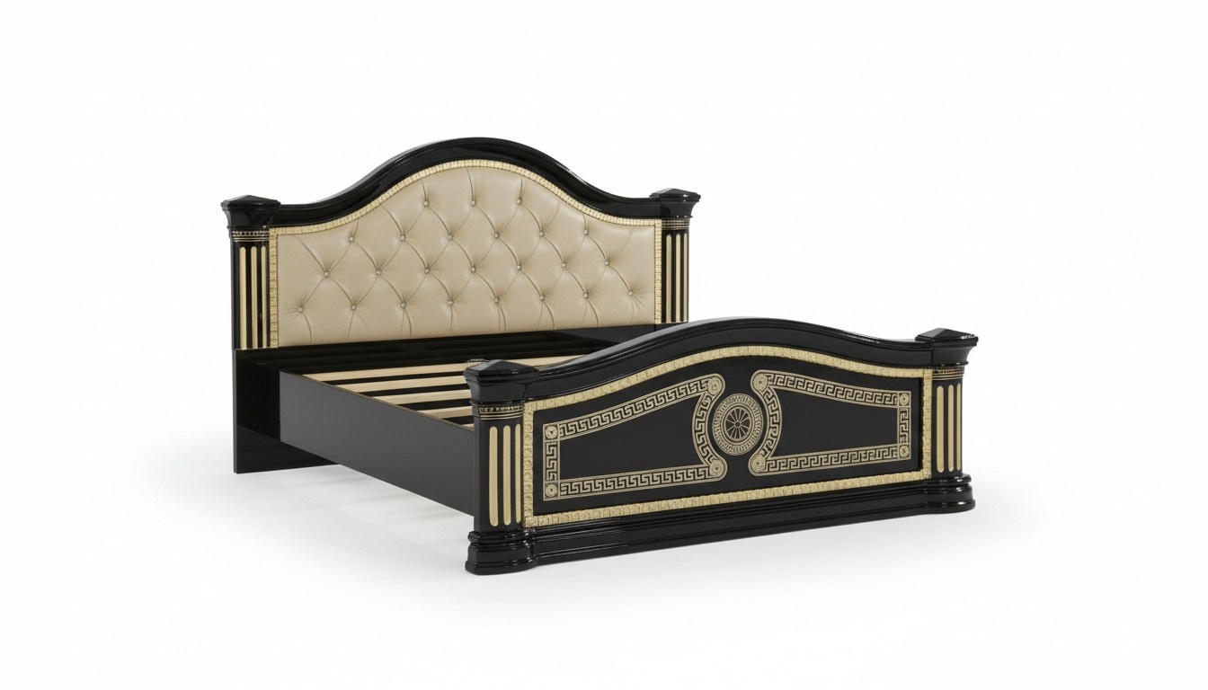 Empire style gloss set of chesterfield design double bed & 2x-bedside tables