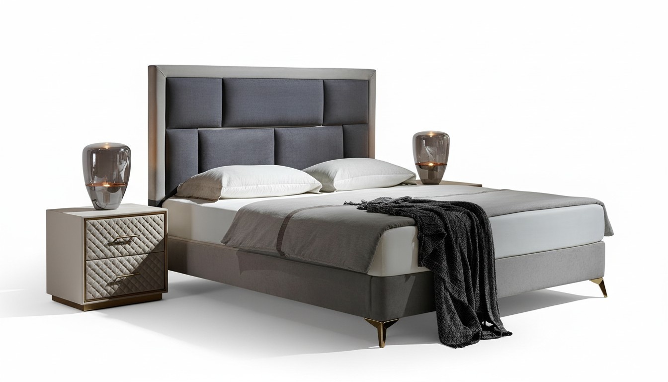 Bedroom 3 pcs set bed 2x nightstand console beds double upholstery hotel