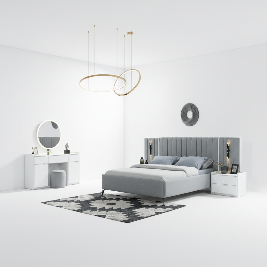 Bedroom 5-piece bed + 2 nightstands furniture set elegant