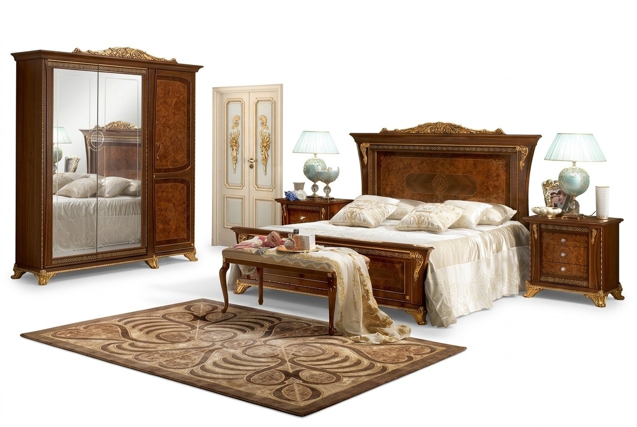 Bedroom baroque rococo wood furniture bed upholstery design luxury double beds