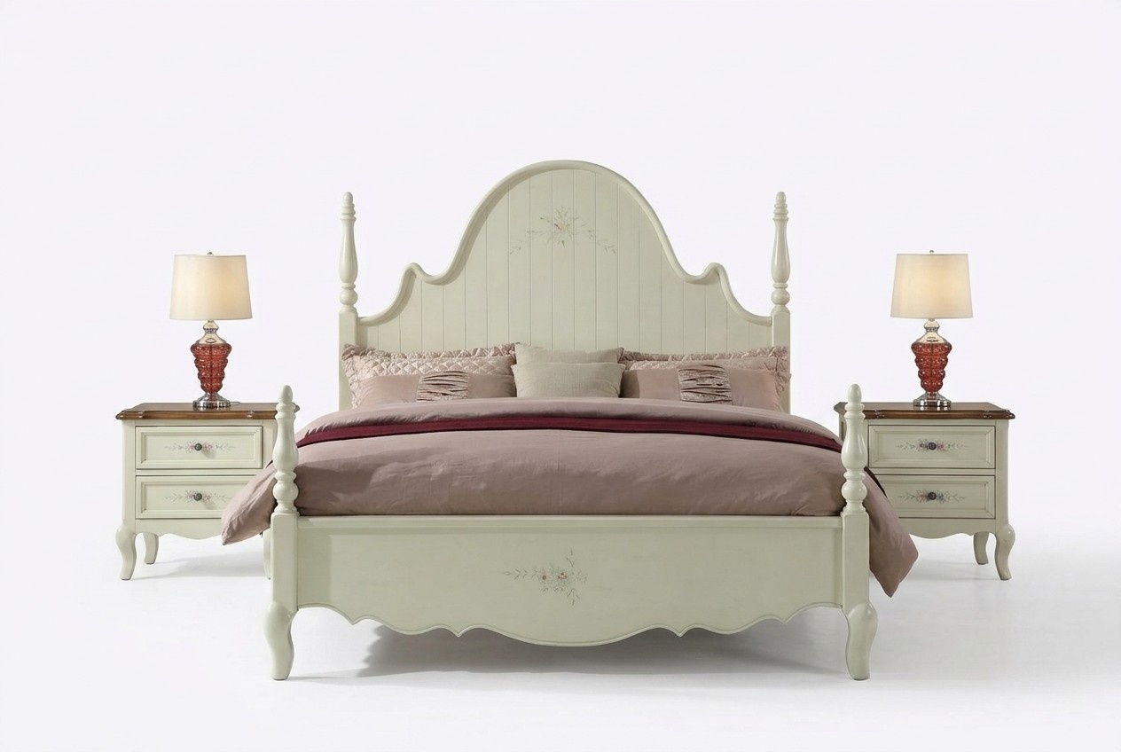 Bedroom Bed Nightstand Stool Complete 2x Set Wood Furniture Room 4pcs New