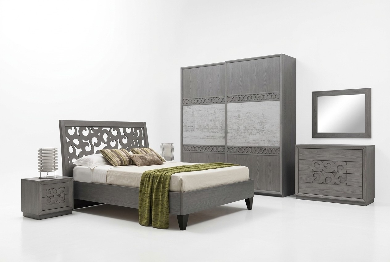 Bedroom bed 2x bedside tables wardrobe chest of drawers 6 pieces luxury