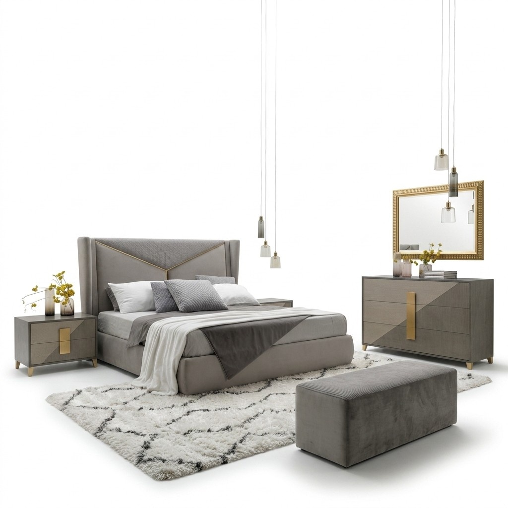 Bedroom bed 2x bedside tables beds 3 pieces. Set of upholstery Italian furniture new