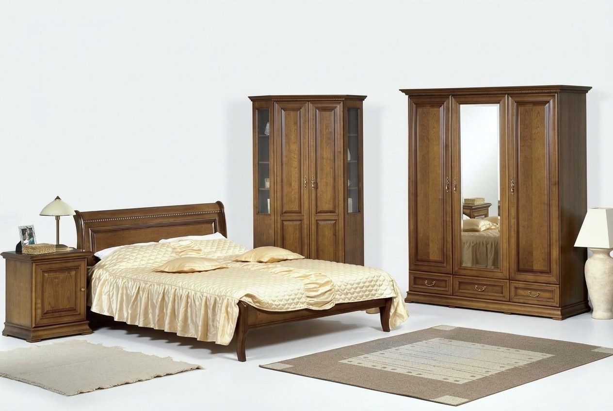 Bedroom bed 2 nightstands Stylish classic wardrobe set 5 pieces