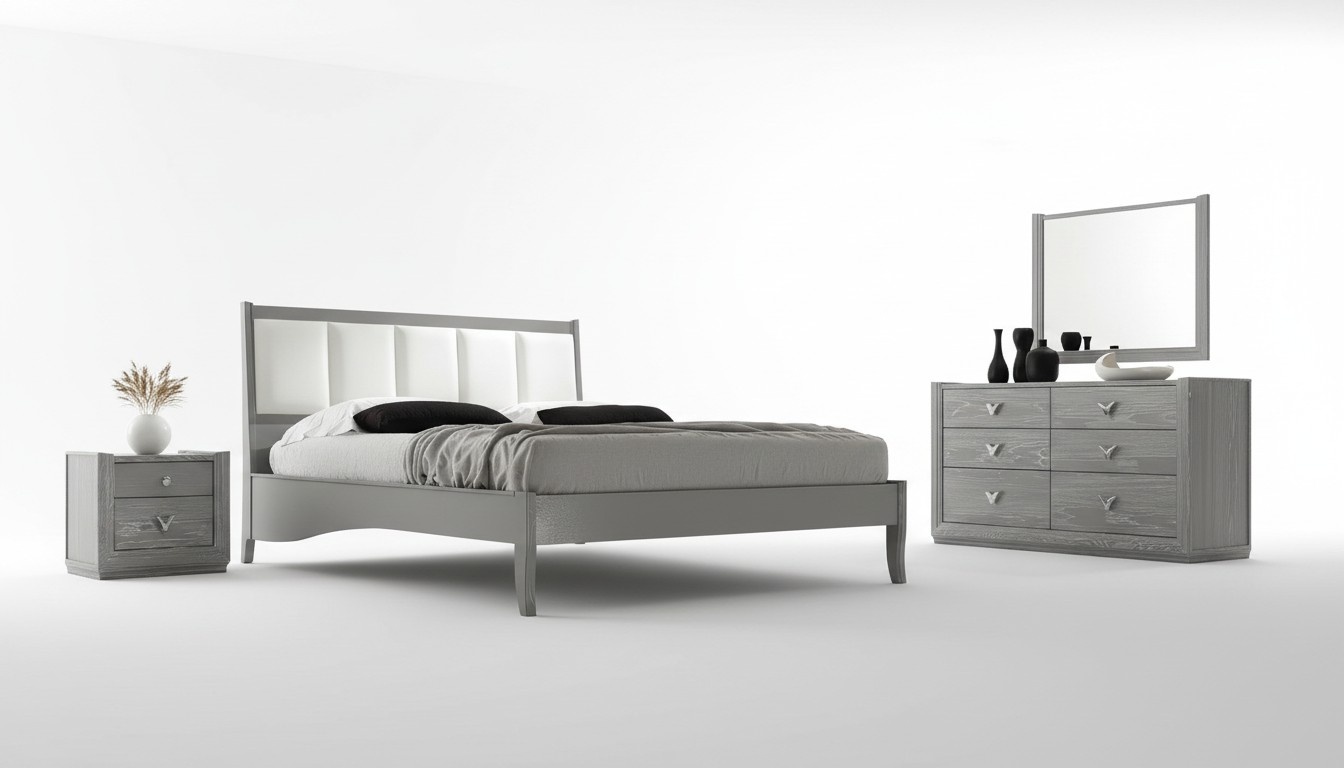 Bedroom Bed Bedside Table Beds Wood Group Double Design Set 3pcs.