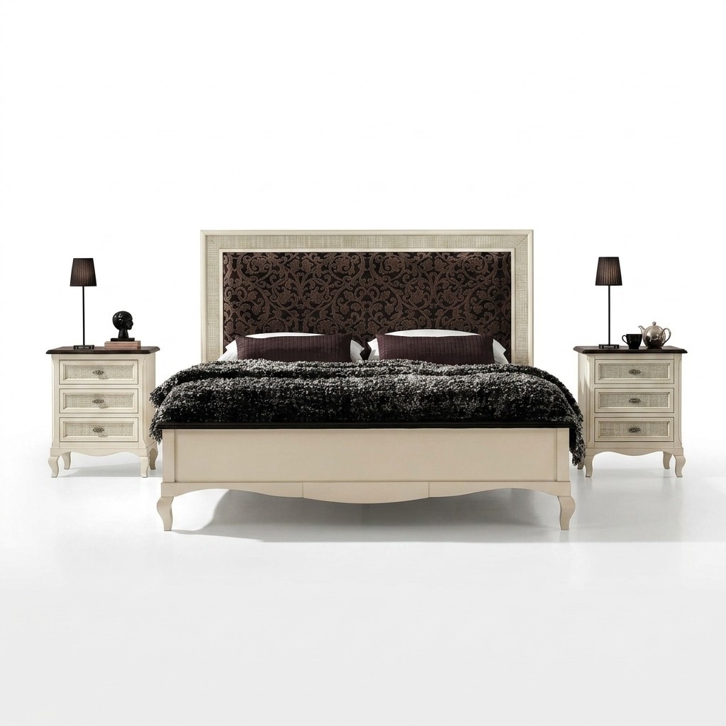 Bedroom set 3pcs. bedside table double bed upholstered bed bed set group.