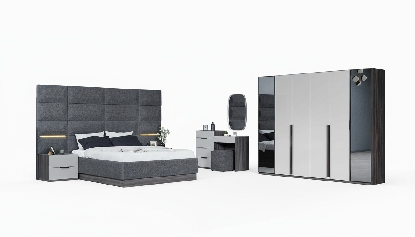 Bedroom Bed Nightstand Wardrobe Chest of Drawers with Mirror Furniture Wood Luxury