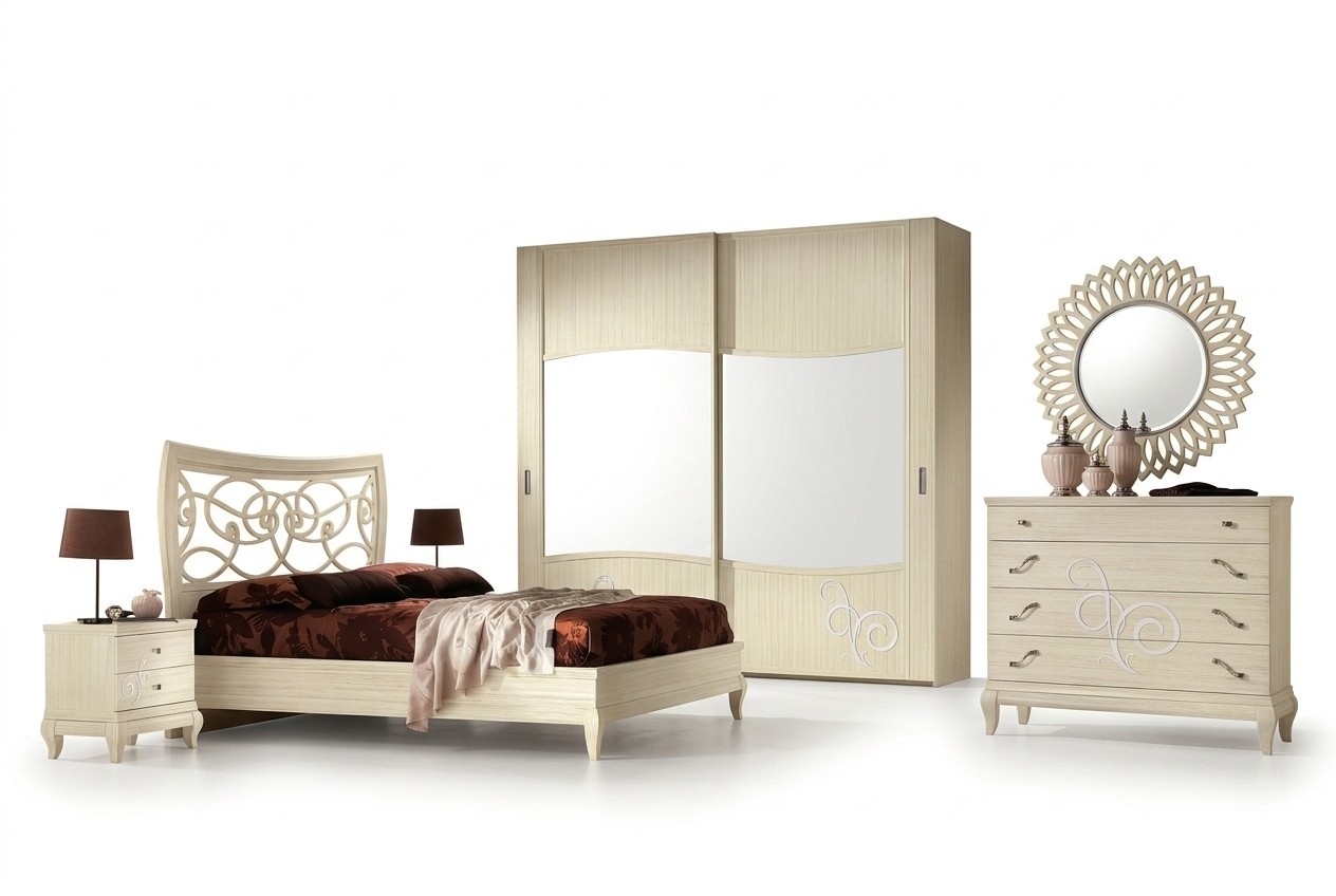 Bedroom Bedside Cabinet Chest of Drawers Mirror Group 6pc New Set.