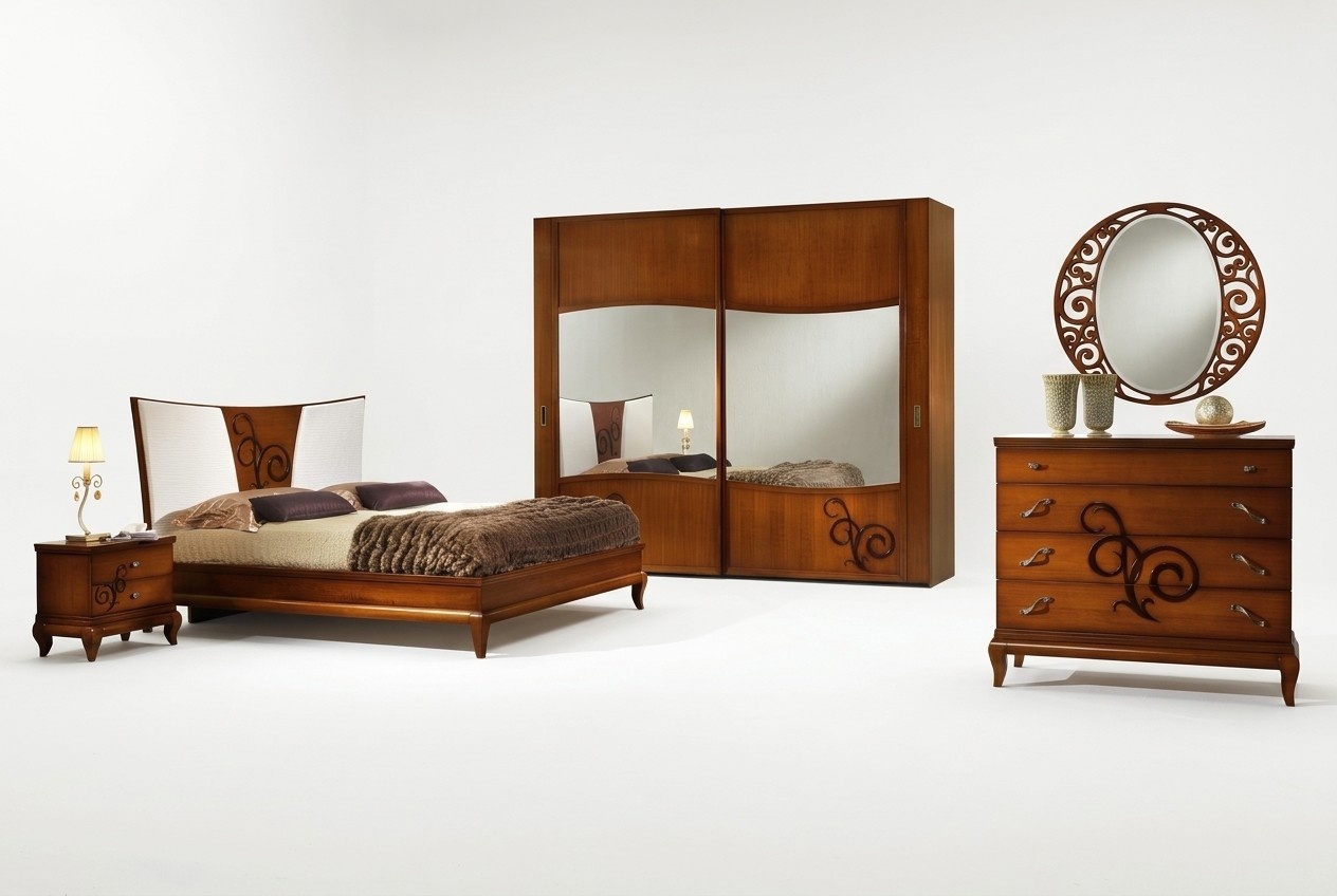 Bedroom Bed Nightstand Wardrobe Chest of Drawers Mirror Luxury New Set 6pcs.