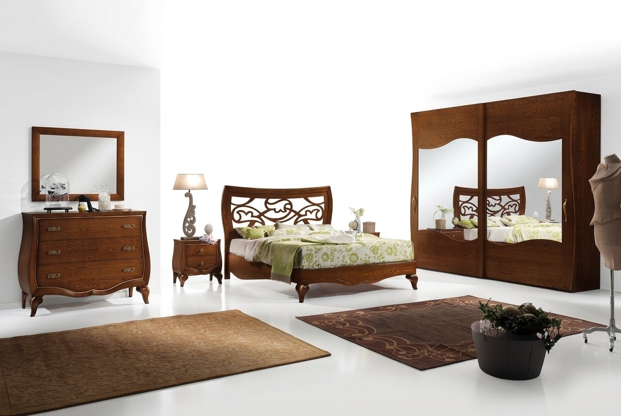 Bedroom Bed Nightstand Wardrobe Chest of Drawers Mirror Set 6pcs
