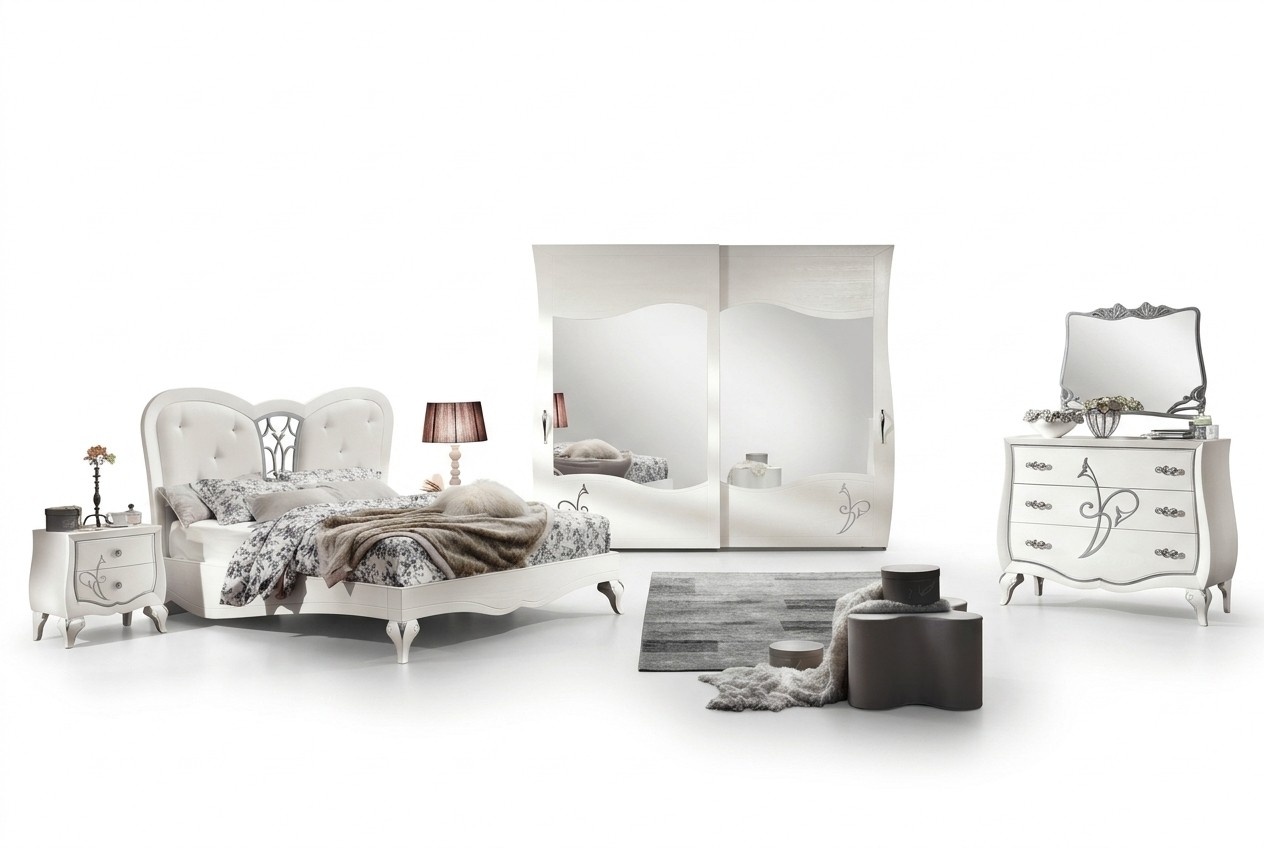 Bedroom Bedside Table Wardrobe Chest of Drawers Mirror New 6pcs Luxury Set