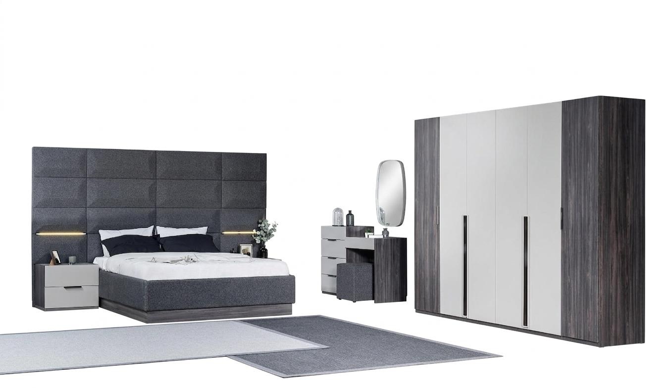Bedroom Bed Nightstand Wardrobe Chest of Drawers with Mirror Furniture Set 5pcs