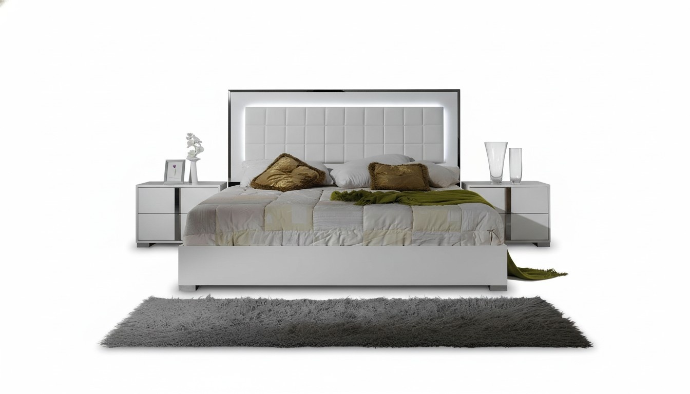 Bedroom Bed Nightstand Wooden Bedside Tables Double Bed Beds White Modern 3tlg