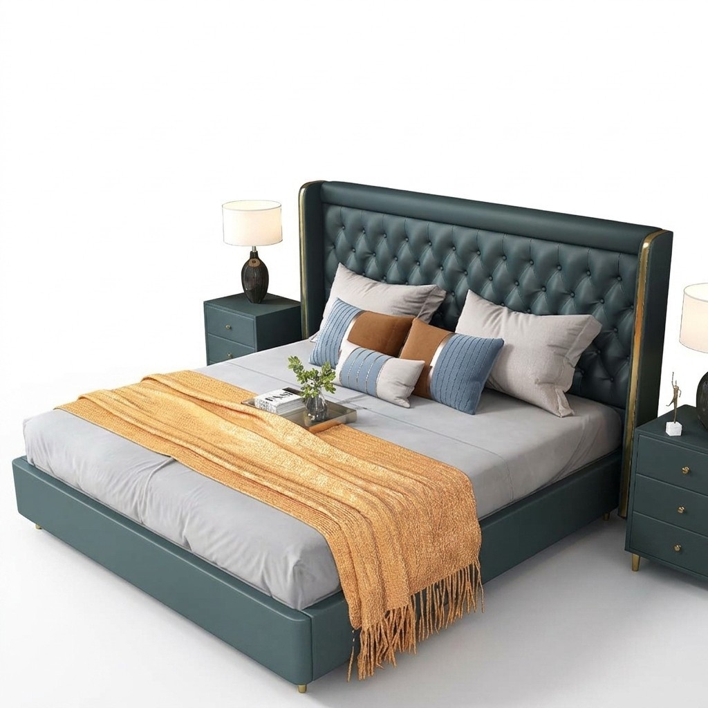 Bedroom bed bedside tables 3 piece set design luxury beds leather double bed