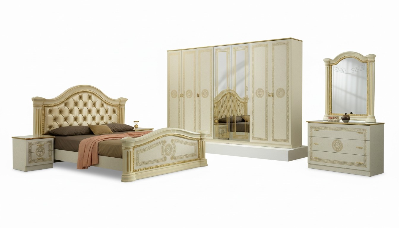 Classic rococo style chesterfield design massive marriage leather double bed made of real wooden frame