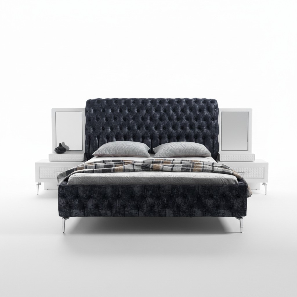 Bedroom Bed Chesterfield Upholstered Design Double Beds Black
