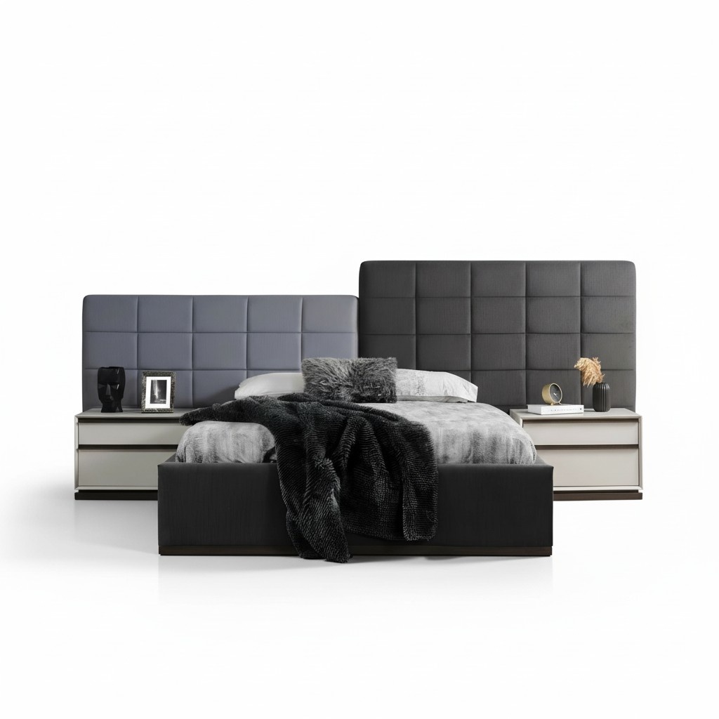 Bedroom bed set double bed bed bedside tables 3 pieces gray modern