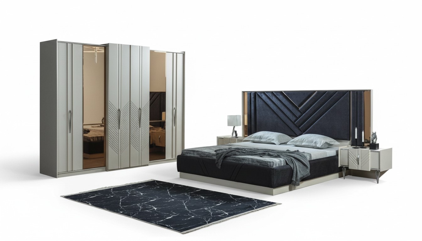 Bedroom Beds Designer Wardrobe Wood Bedside Tables Set