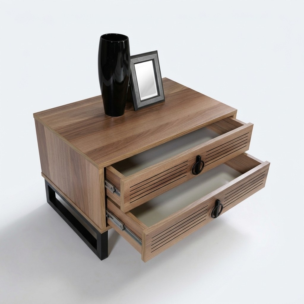 Bedroom Nightstand Design Side Table Wood with Metal Luxury New