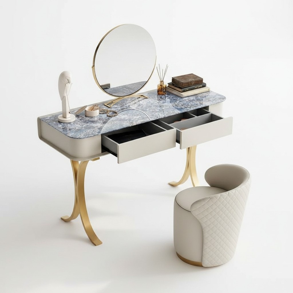 Bedroom Beige Dressing Table Designer Cosmetic Table 2x Drawers