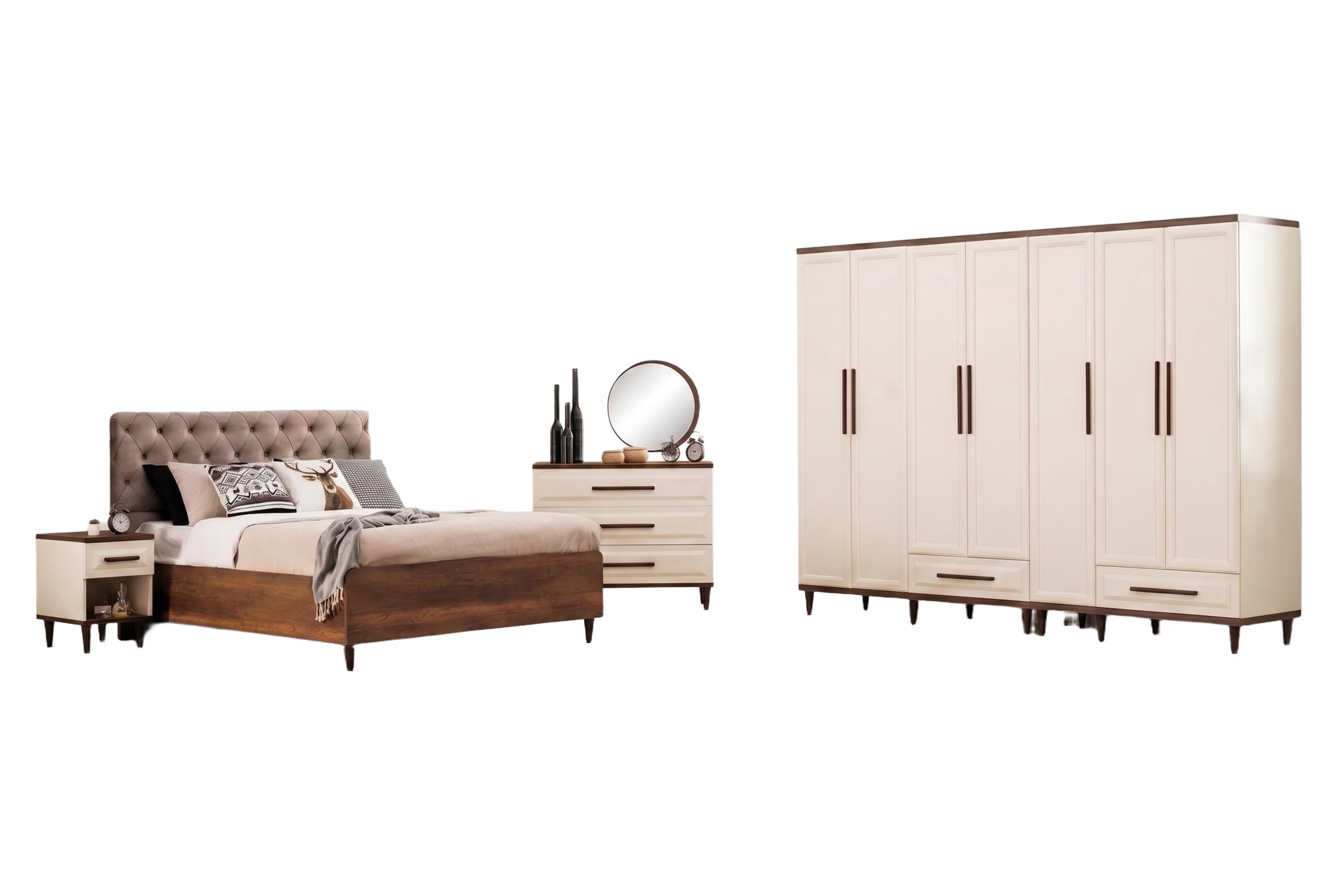 Bedroom Complete 6-piece Design Bed 2x Nightstands Furniture Wardrobe