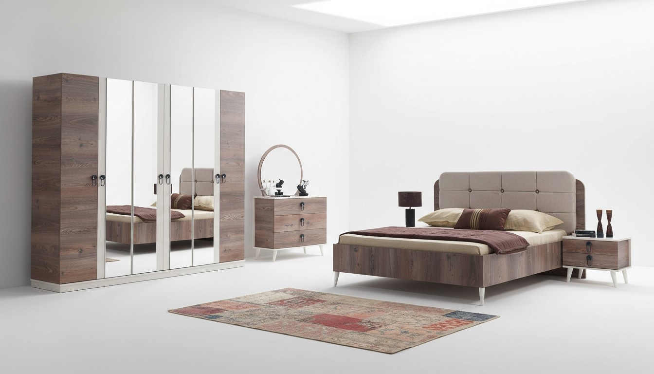 Bedroom complete set bed 2 x bedside table closet 5 pcs