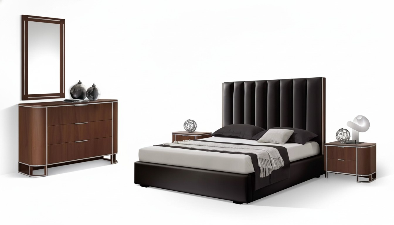 Bedroom complete set bed 2x bedside tables chest of drawers 5 pieces new design