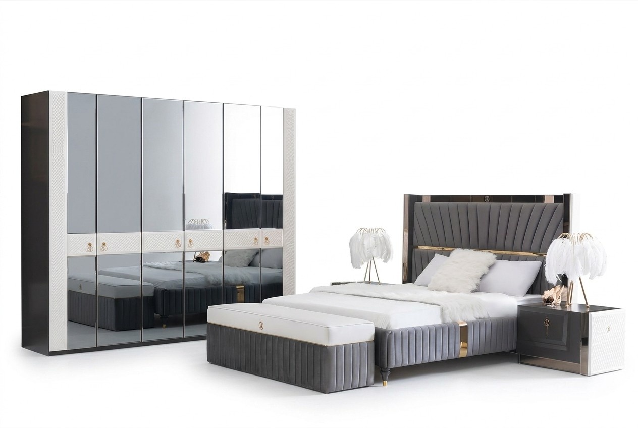 Bedroom Complete Set Bed Nightstand Stool 5pcs Design Wood Furniture Sets New