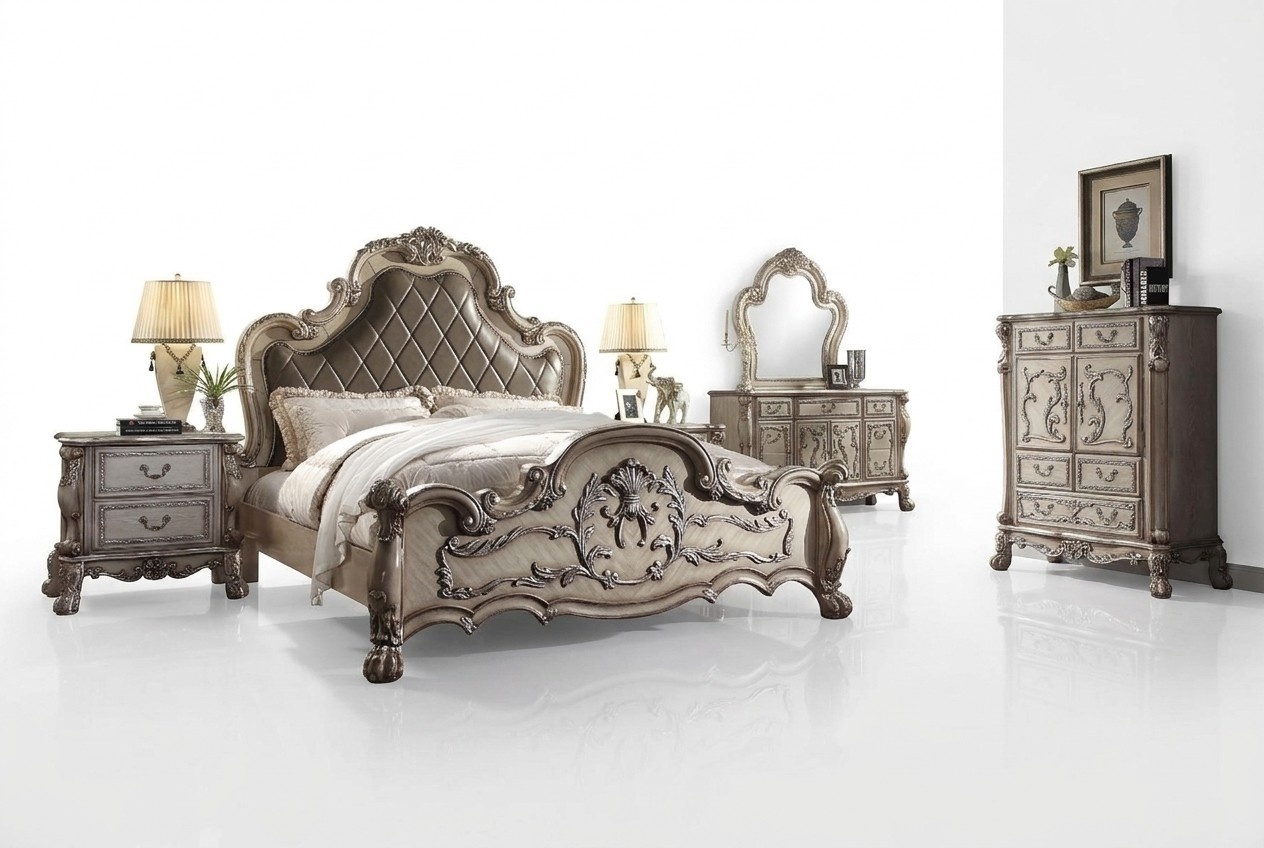 Complete Bedroom Set Royal Baroque Bed Dressing Table Bedside Table 6 Pieces