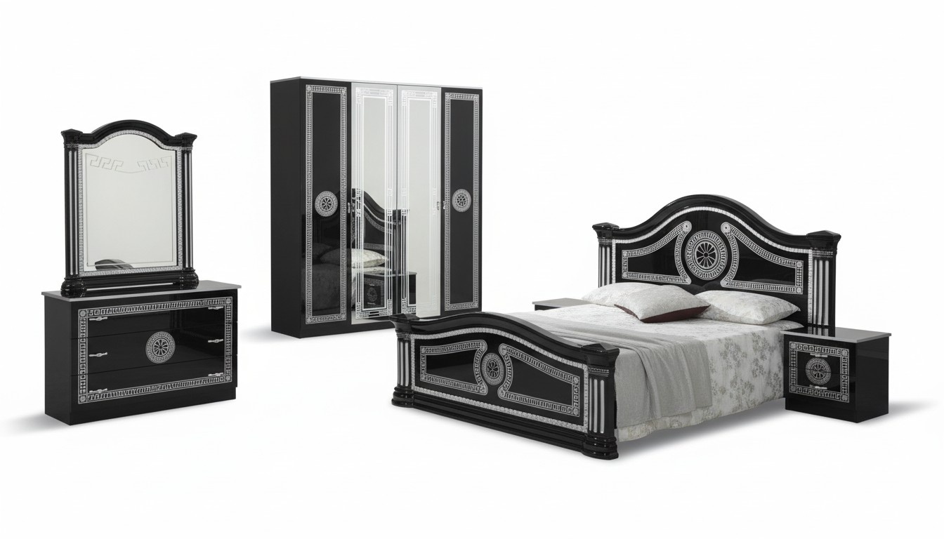 Bedroom Complete Set Royal Style Modern Bed Nightstand 6 Pieces. New