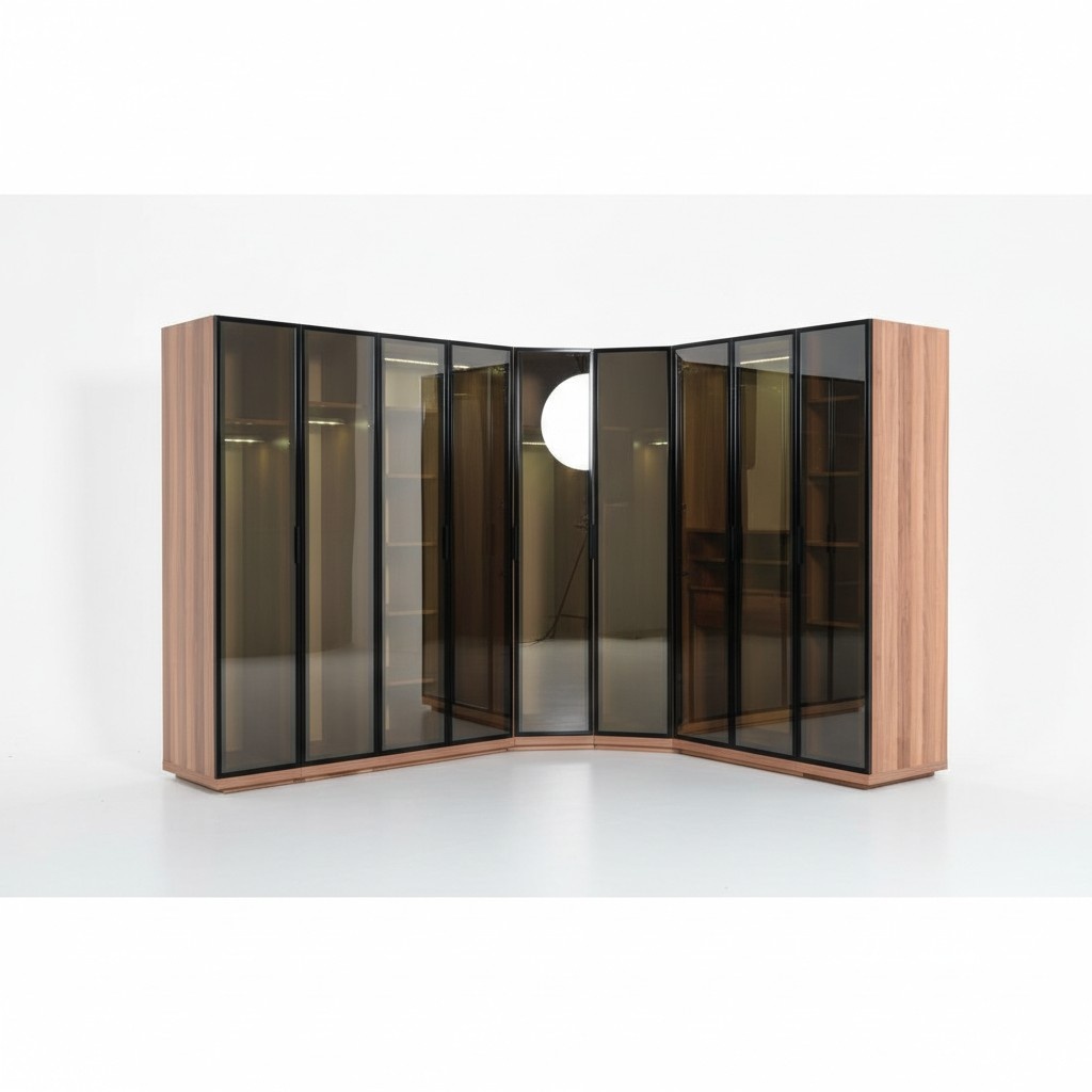 Bedroom corner wardrobe Modern wooden closet brown