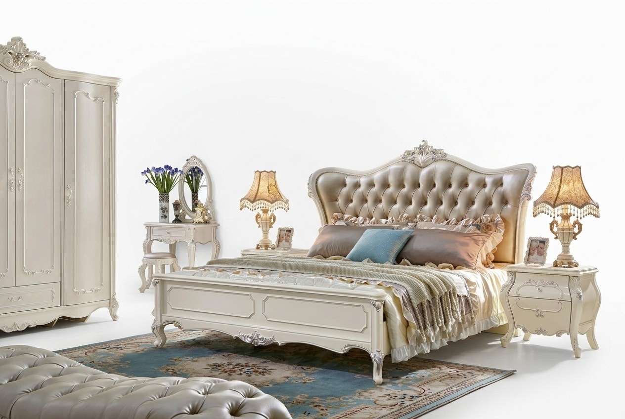 Design bedroom 6 pcs.bedroom complete set bed nightstand dressing table real wood