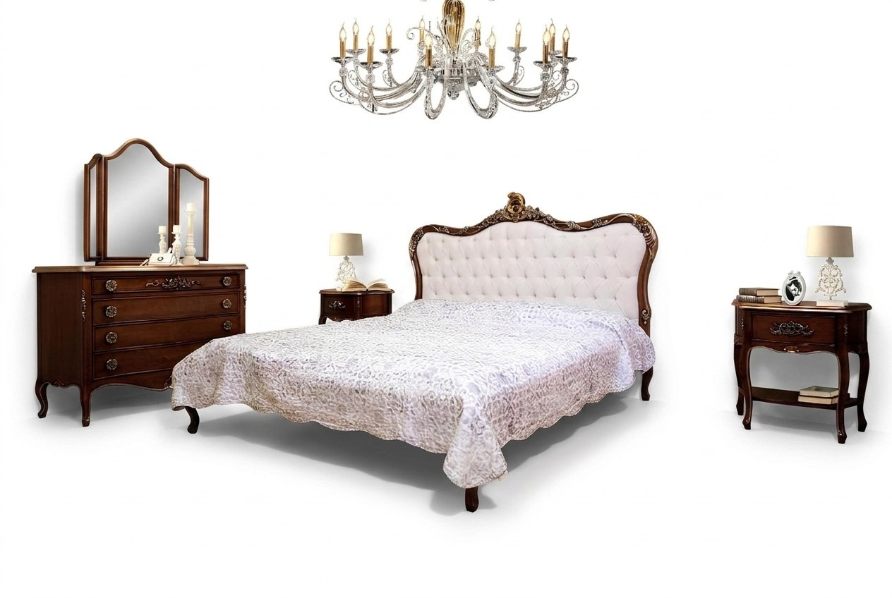 Bedroom Design Classic Luxury Furniture Modern Bed 2x Nightstand 4pcs Set
