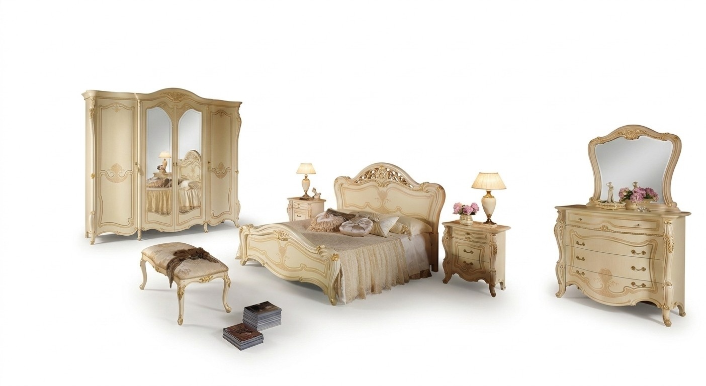 Bedroom design luxury set beds sets bed bedside table wardrobe 7 pcs.