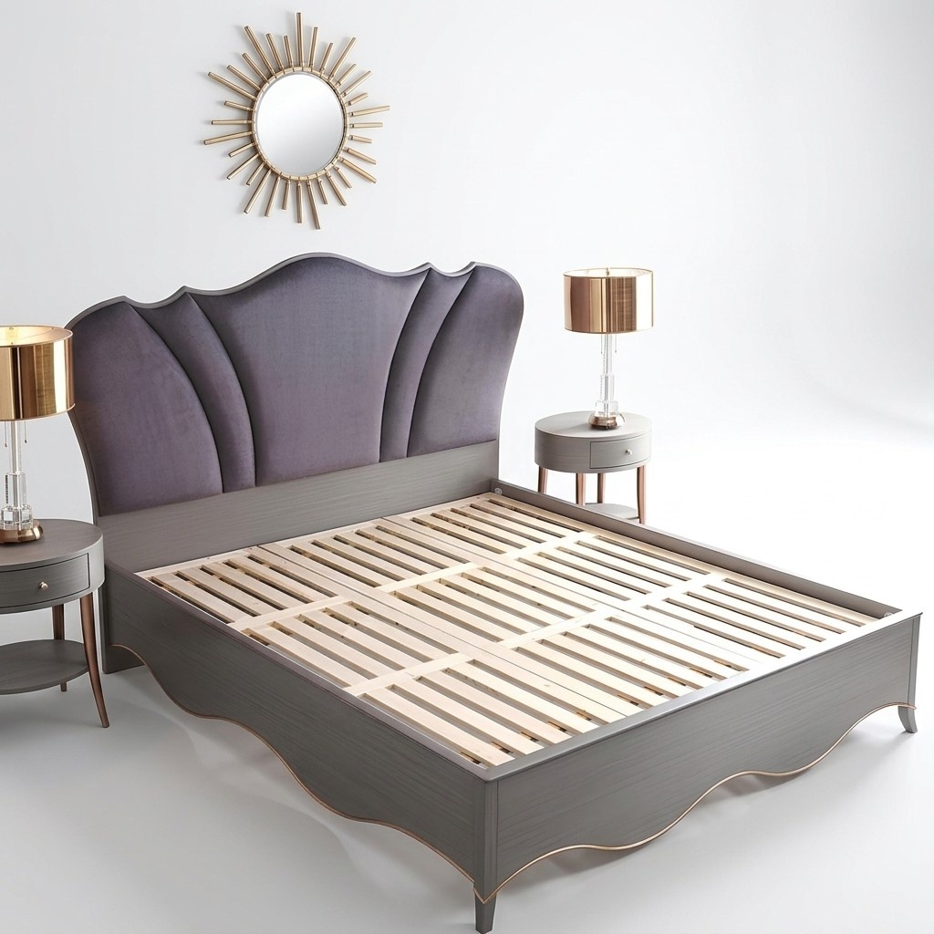 Bedroom designer bed with bedside tables 3 pieces. Bed set luxury furniture