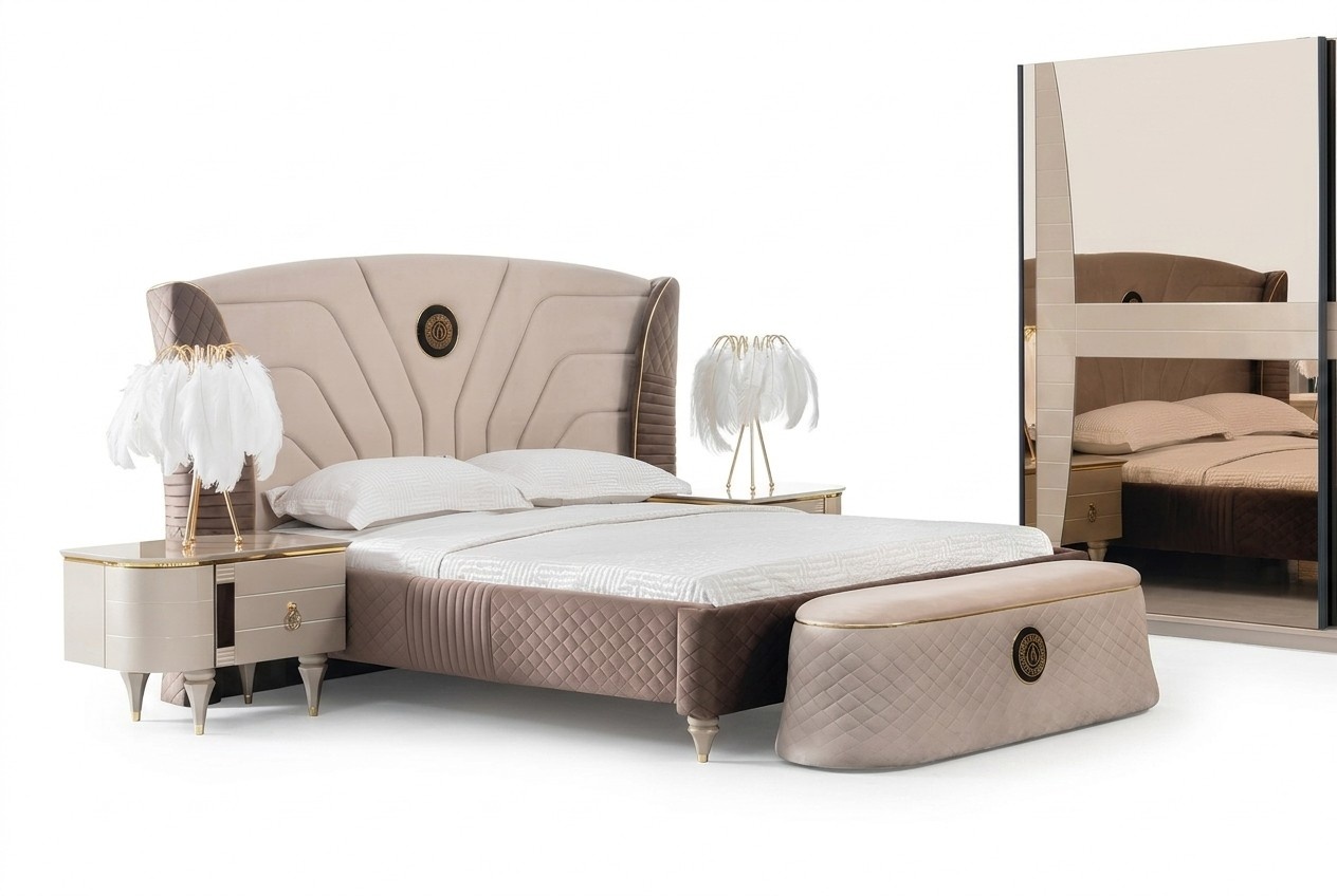 Bedroom Double Bed 160x200cm Luxury Bed 2x Nightstand 3pcs Set Beds New