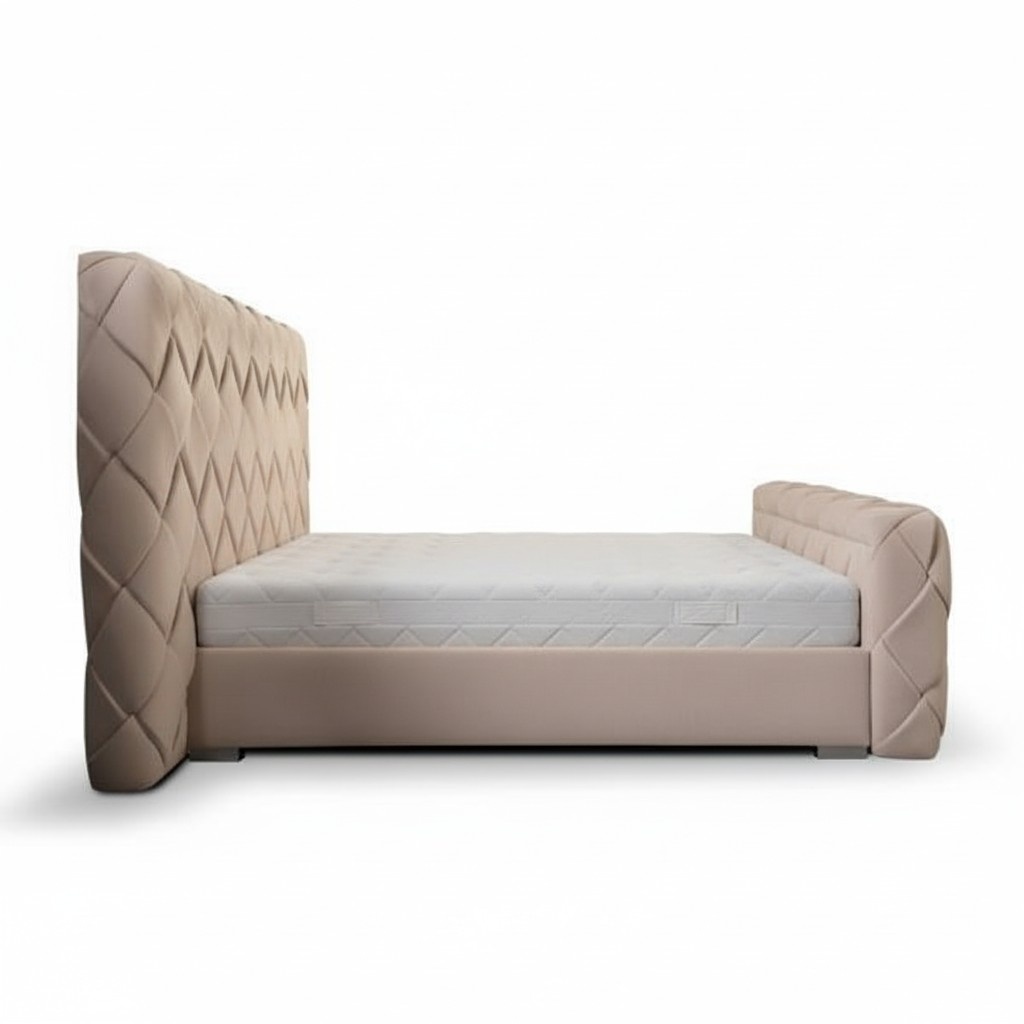 Bedroom double bed 180cm mattress beige modern style wood