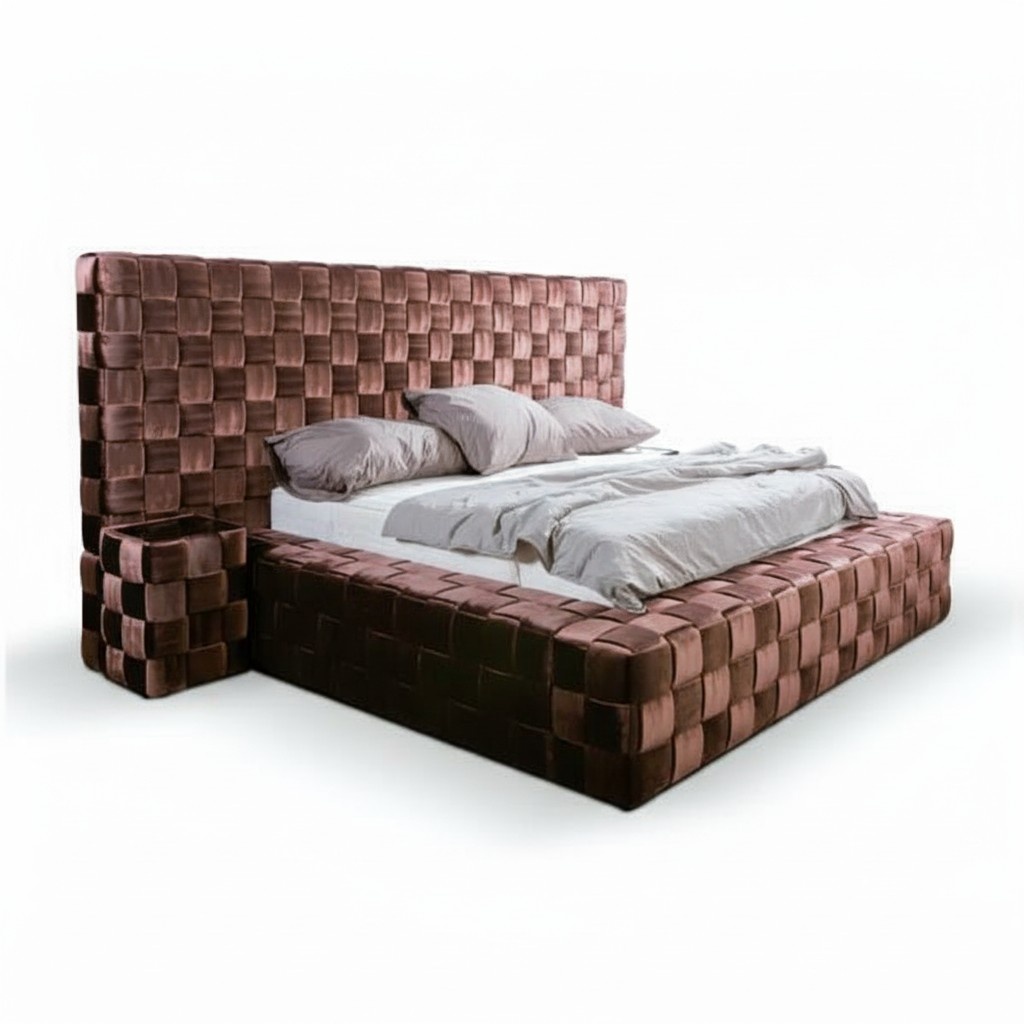 Bedroom double bed 180 cm mattress brown modern style wood