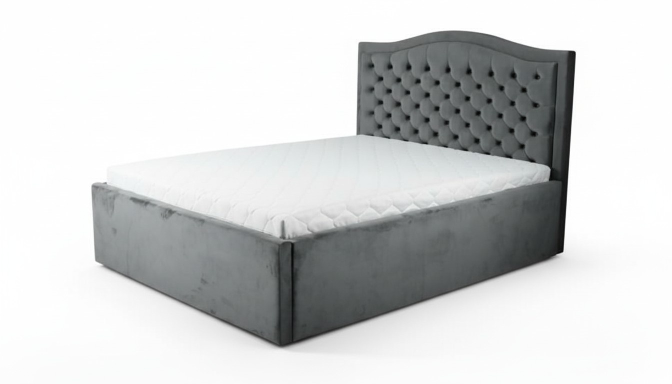 Bedroom double bed 180 cm mattress gray Chesterfield style wood