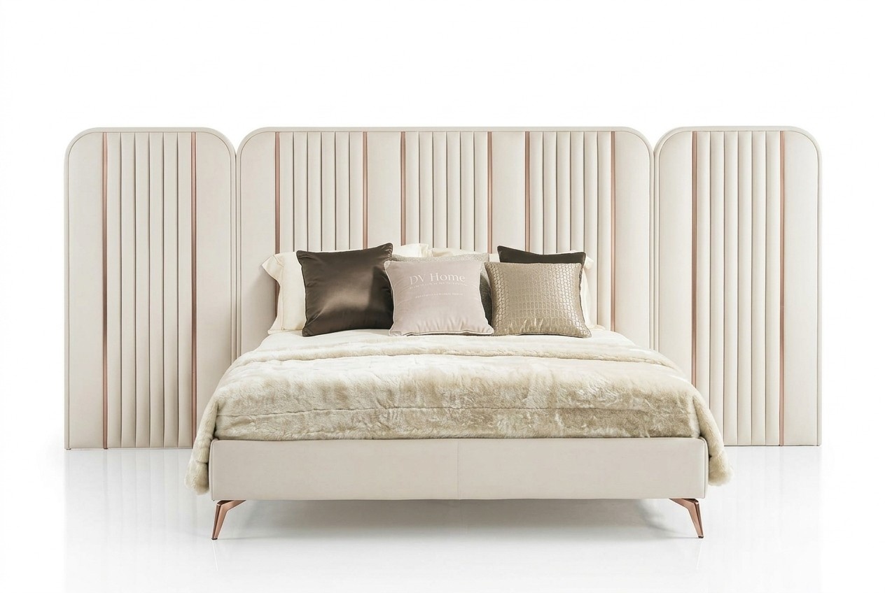 Bedroom Double Bed Beige Bed Frame King Size Bed Luxury Furniture